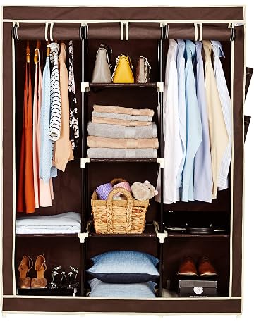 Amazon Brand - Solimo 3-Door Foldable Wardrobe, 8 Racks, Brown