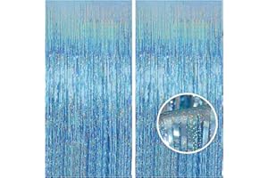 SULOLI 2 Stück Lametta Vorhang,Hellblau Glitzer Vorhang,Luftschlangen,Vorhang Hintergrund Dekoration für Party Deko Geburtstag Hochzeit Neujahr Halloween Karneval