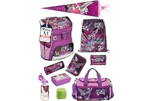 Familando Mädchen Schulranzen 1. Klasse · Scooli Campus Fit Schultasche · ergonomisch & leicht · Kinder Schulranzen Set für Mädchen (10-teilig mit Schultüte, Pegasus Violett)