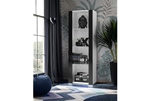 Komodee, Vitrina Tivoli, Negro Blanco, Ancho 55 cm x Alto 159 cm x Profundidad 35 cm, SIN LED, 3 estantes, para salón, Dormitorio, Pasillo