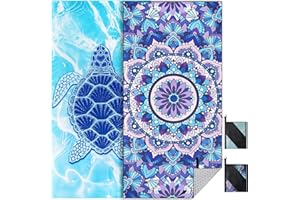 KUOGAS Serviette de Plage XXL 2er Ensemble 90 * 180cm, Grande Serviette en Microfibre à SéChage Rapide, Serviette de Bain sans Sable, Couverture de Plage pour Femmes. (Tortue + Mandala)