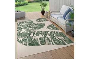 Paco Home Tappeto Cucina Da Esterno Salotto Moderno Balcone Terrazo Con Palme Giungla Motivo Floreale Motivo Boho Verde, Dimensione:Ø 120 cm tondo, Colore:Verde 12