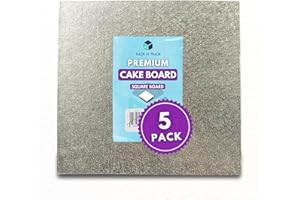 PACK N TRADE SPECIALISTS IN BAKERY & FOOD PACKAGING Pack N Trade 14 Inch Square Cake Boards – Pack of 5 Double Thick 3mm Cardboard, Foil-Finished Both Sides, Reusable & Sturdy Cake Base for Baking, Decorating, and Display