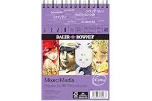 DALER ROWNEY Daler-Rowney Optima Lightly Textured 250gsm A5 Mixed Media Paper Spiral Pad, 30 White Sheets, Ideal for Professional Artists & Students