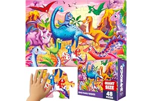 QUOKKA Floor Puzzles For 3 4 5 Year Olds - 60x90 cm 48 Piece Giant Jigsaws For Children Age 4 5 - Large Educational Dinosaur Toys for 3 5 year olds - Gift Game for Boys and Girls 6 7