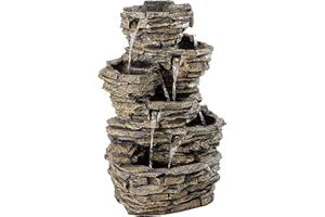 Dehner Gartenbrunnen Largo mit LED Beleuchtung, Steinoptik, ca. 98 x 61 x 50 cm, Polyresin, braun