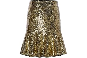 GRACE KARIN Girls Sequins Skirt Elastic Waist Daily School Skirt Ruffle Hem Hips-Wrapped Skirt