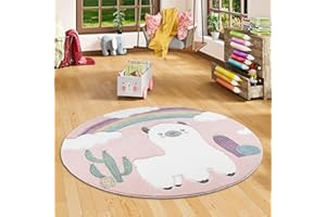 Pergamon Maui Kids - Tapis pour Enfant Rond - Motif Lama alpaga Paysage désertique coloré - 3 Tailles Disponibles