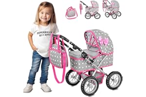 ‎KINDERPLAY Kinderplay Puppenwagen mit großer Wanne – Höhenverstellbarer Griff 33–63 cm – Für Puppen bis 41 cm – Leichter Puppenbuggy für Kinder ab 3 Jahren – Leise Schaumräder