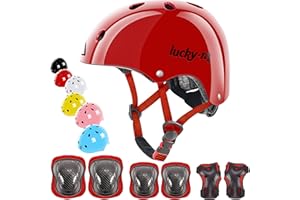 LUCKY-M Casco Infantil Ajustable con Rodilleras, Coderas y muñequeras, Juego de Equipo de protección 7 en 1 para niños y niñas, para monopatín, Bicicleta, Patinete, Hoverboard