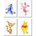 BigWig Prints Winnie the Pooh Wall Art - Classic Winnie the Pooh Nursery Decor, Watercolor Posters, Pictures, Playroom, Tiger, Eeyore, Piglet, Nursery Wall Art - Unframed Set of 4 (8x10)