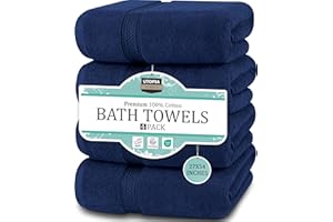 ‎UTOPIA TOWELS Utopia Towels - 4-częściowy zestaw ręczników kąpielowych (69 x 137 cm) Szybkoschnące, miękkie w dotyku ręczniki Premium ze 100% bawełny ring-spun, idealne do codziennego użytku (granatowy)