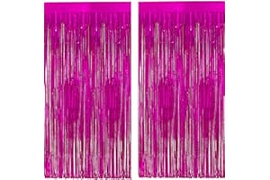 Lametta Vorhang Pinke - Muttertag Fuchsia Luftschlangen Metallic Party Vorhange Geburtstag Fotowand Folien Fransen Luftschlangen Deko für Mean Girl Dollhouse Bär Valentinstag Galentines Party