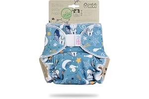 Petit Lulu pannolino in tessuto in bambù taglia unica | Fluffy Organic | Hook & Loop | Mutandina | Pannolino | Pannolino Nato per vasino Birth To Potty | Prodotto in Europa (Bears on the Moon)