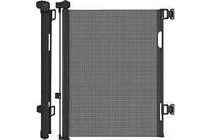 DIKOTS Black Retractable Stair Gate for baby & Pet - 140 cm wide & 86 cm tall extendable baby gate - Retractable Stair Gates for Dog & cat - Black Baby gate for stairs, Indoor & doorways