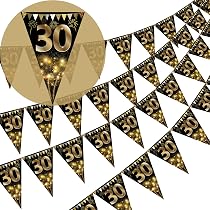 Wimpelkette Zum 30. Geburtstag (2,4 M) | Bereits Montiert, Schwarze Glitzer-Buchstaben