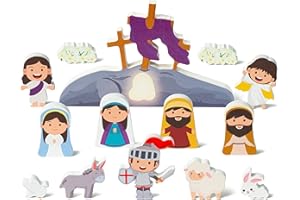 WATINC 14PCS Ostern Dekorationen Ostern Tisch Dekoration Holz Handwerk Dekoration Krippe Jesus Party Zubehör Holz Handwerk für Zuhause Wohnzimmer