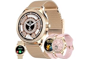 MYSHUN Smartwatch Damen mit Telefonfunktion, 3 Uhrenarmbänder, 1.28" AMOLED Uhren Fitness Tracker mit Schlafmonitor, SpO2, Menstruationszyklus, 100+Sportmodi Diamant Smart Watch für IOS/Android