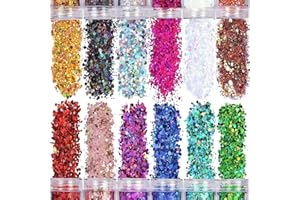 SUPMAKER Chunky Glitter, 12 Color Face Glitter Cosmetic Glitter,Holographic Cosmetic Festival Chunky Glitter, Ultra-Thin Nail Glitter for Face Body Eye Hair Nail and DIY Art