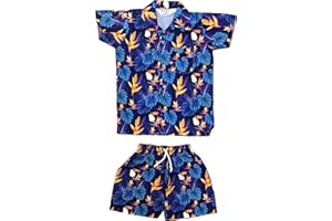 CLUB CUBANA Kids Boys Girls Childrens Slim Fit Classic Short Sleeve Casual Floral Hawaiian Shirts and Shorts Set