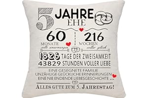 Bommex 5 Jahre Ehe Geschenk 5. Hochzeitstag Kissen Abdeckung Keepsake Dekoration Geschenk für Paare Eltern Frauen Männer Mama Papa Ehemann Frau Oma Opa Tante Onkel Freunde (5. Jahrestag)