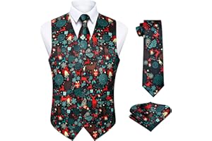Enlision Herren Spaß Weste Weihnachten Festlich Happy Santa Claus Weihnachten Weste Krawatte Tasche Quadratisches Taschentuch Weste Anzug Set XS-4XL