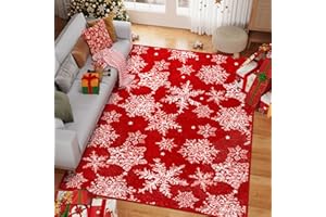 ‎PURECOZY PureCozy Weihnachten Teppich 80x150cm Weihnachtsteppich Roter Teppiche Wohnzimmer Schlafzimmer Esszimmer Schneeflocken REH Weihnachtsbaum Waschbarer rutschfest Weihnachtsdeko Carpet
