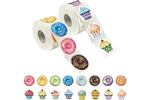 HEBAYY 600 piezas Cupcake, Donut, Decoración para fiestas. Pegatina Motivacional como recompensa del maestro. Mega Pack 16 diseños con línea de perforación (cada uno mide 3.8 cm de diámetro)