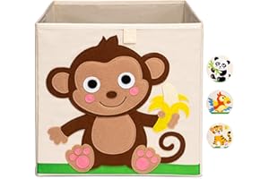 Ceria Star Kinder Aufbewahrungsbox | Spielzeug Box (33x33x33) mit Tiermotiven für Baby- und Kinderzimmer | Faltbare Spielzeugkiste zur Aufbewahrung im Kallax Regal | Affe
