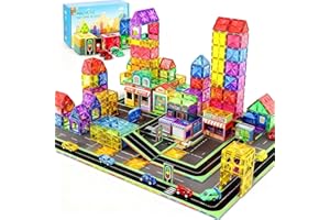 Perbabe 72PCS Magnetic Tiles Road Toppers Set for Kids Toys, Magnetic Building Blocks with Cars Toys Magneti Tiles for Kid Easter Gifts for Kids Birthday Gift for Age 3 4 5 6 7 8+ Year Old Boys Girls