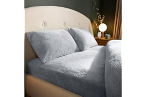 Silentnight Teddy Fleece Fitted Sheet King - Silver Teddy Bear Fleece Bottom Sheet Warm Cosy Fluffy Winter Fitted Sheet Deep Fitting with Elasticated Corners - King - Silver