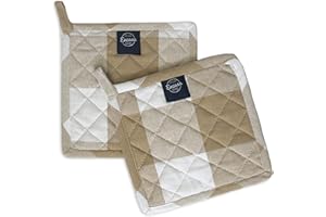Encasa XO 21 cm Forno Microonde Potholders (2 pz Set) per cucina cucina e cottura - Resistente al calore, protezione delle mani da utensili caldi - Controlli di bufalo beige