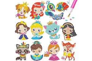 MEIEST 5D DIY Diamond Painting Stickers Kits for Kids, Animals Gem Mosaic Stickers Paint by Numbers Set for Children and Adult Beginners,Creative Handmade Craft Gift (Princesses)