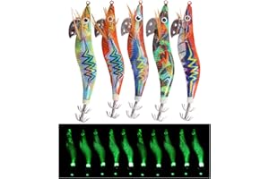 OROOTL Squid Jig Saltwater Glow Squid Lures, 5/10pcs Luminous Shrimp Lures Fluorescent Squid Jigs Prawn Cuttlefish Sleeve Octopus Jigs Fishing Lures