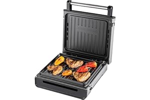 George Foreman Barbecue électrique Multifonction & Panini / sandwich [87% moins de fumée] Barbecue grill de table Inox (Plaques antiadhésives compatibles lave-vaisselle, Bac à graisse) 28000-56