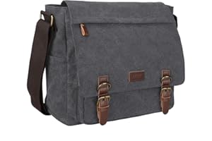 S-ZONE Męska torba listonoszka, crossbody na ramię, 14-17,3 cala, laptop, vintage, płócienna, aktówka, tornister, do pracy, szkoły, podróży, codziennego użytku, wiele kieszeni