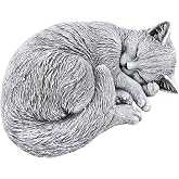 Statua Di Gatto Grigio Che Dorme, In Pietra Massiccia Fatta A Mano - Resistente Al Gelo, Dimensioni 11x26x24 Cm