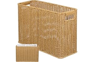 Angoily Woven Storage Basket with Handle Rattan Style Desktop Organizer for Magazines Cosmetics and Snacks 15X10X6 Inches Rustic Storage Box for Home and Office