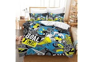 Leleyouzer Copripiumino da Calcio 200×200 cm,Biancheria da Letto con Stampa Calcio per Bambini,Copripiumino con Stampa Calcio 3D + 2 Federe 50 x 75 cm(Football 2)