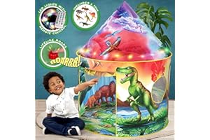 W&O Dinosaur Discovery Kids Tent with Roar Button, Dinosaur Toys and LED Lights - Epic Pop Up Tent for Boys & Girls - Perfect for Indoor & Outdoor Adventures