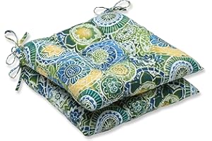 Pillow Perfect Outdoor/Indoor Omnia Lagoon Tufted Seat Cushions (Square Back), 19" x 18.5", Blue, 2 Pack