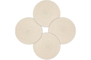 fanquare Beżowe okrągłe plecione podkładki pod talerze 30 cm okrągłe bawełniane podkładki zestaw 4 pogrubionych, trwałych mat stołowych, małe podkładki pod talerze do dekoracji stołu w jadalni