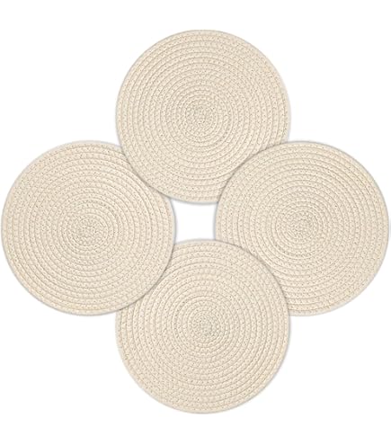 DII Lot De 6 Sets De Table Ronds Tissés Classiques Pour Intérieur/extérieur, Usage Quotidien, Dîners En Famille Ou Vacances, 38,1 Cm De Diamètre, Rouge Tango