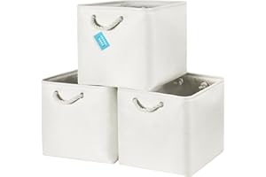 OrganiHaus Set di 3 Cubi Scatole Portaoggetti 33x33, Cestini Portaoggetti in Tessuto con Manici in Corda, Cubi Portaoggetti Pieghevoli per Libreria Kallax, Cestino per la Cameretta. Bianco