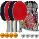PHIBER-Sports Table Tennis Racket Set &ndash; 4 Rackets + 8 Table Tennis Balls + Carry Bag &ndash; Ideal for Beginners, Families and Prof