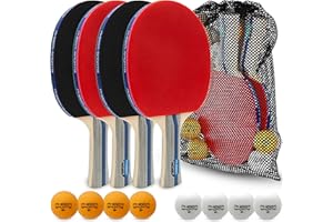 PHIBER-SPORTS PREMIUM Table Tennis Racket Set - 4 Racchette da Tennis Tavolo + 8 Palle da Tennis Tavolo + Borsa da trasporto - Ideale per principianti, famiglie e professionisti, 14-Piece.