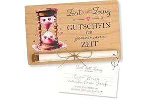 ZUKLA Zeit statt Zeug Gutschein - 17 x 11 cm - mit Reagenzglas - Geldgeschenk Verpackung aus Holz - Zeit zu Zweit Geschenk