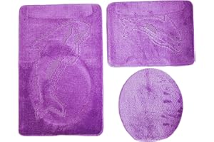 Ilkadim Delphin Badgarnitur 3 TLG. Set 55x85 cm einfarbig, WC Vorleger ohne Ausschnitt für Hänge-WC (lila)