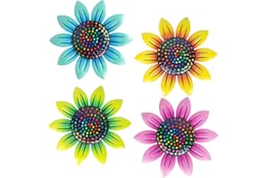 SUNNEKO 4PCS Metal Flower Garden Ornaments Outdoor, Garden Ornaments Metal Wall Art Deco Hanging Wall Art Decoration Indoor Outdoor fence Yard Shed Fences
