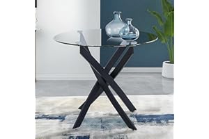 ‎GOLDFAN GOLDFAN Esstisch Rund Glas 80cm Moderner Esszimmer Runder Glastisch Esszimmertische mit Schwarz Metallbeinen Küchentisch für Wohnzimmer Küche